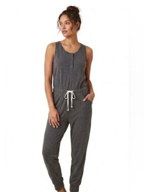Joe Fresh Sleeveless Henley Drawstring Jumpsuit in Charcoal Gray